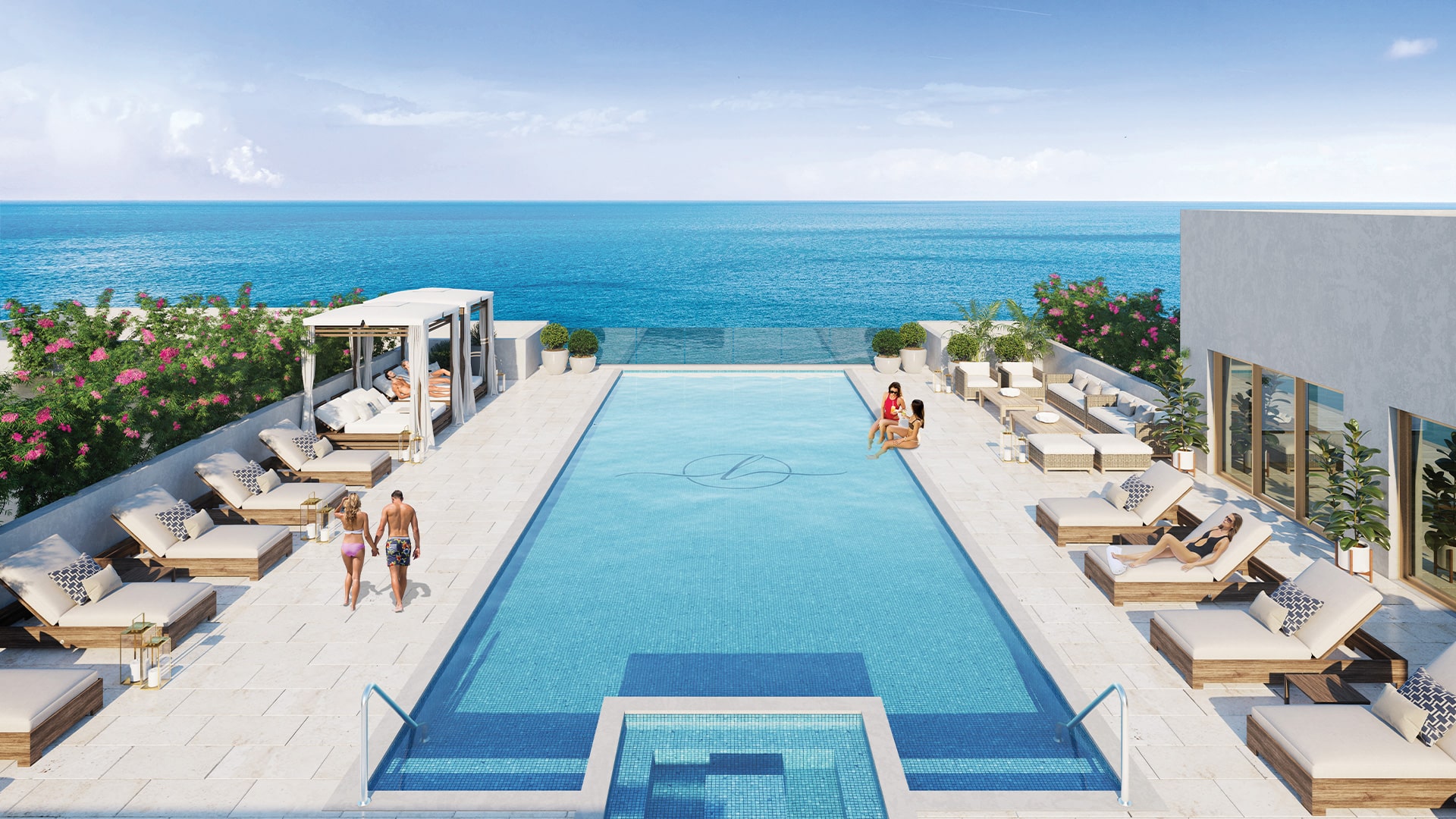 rooftop pool amenity rendering at lumena